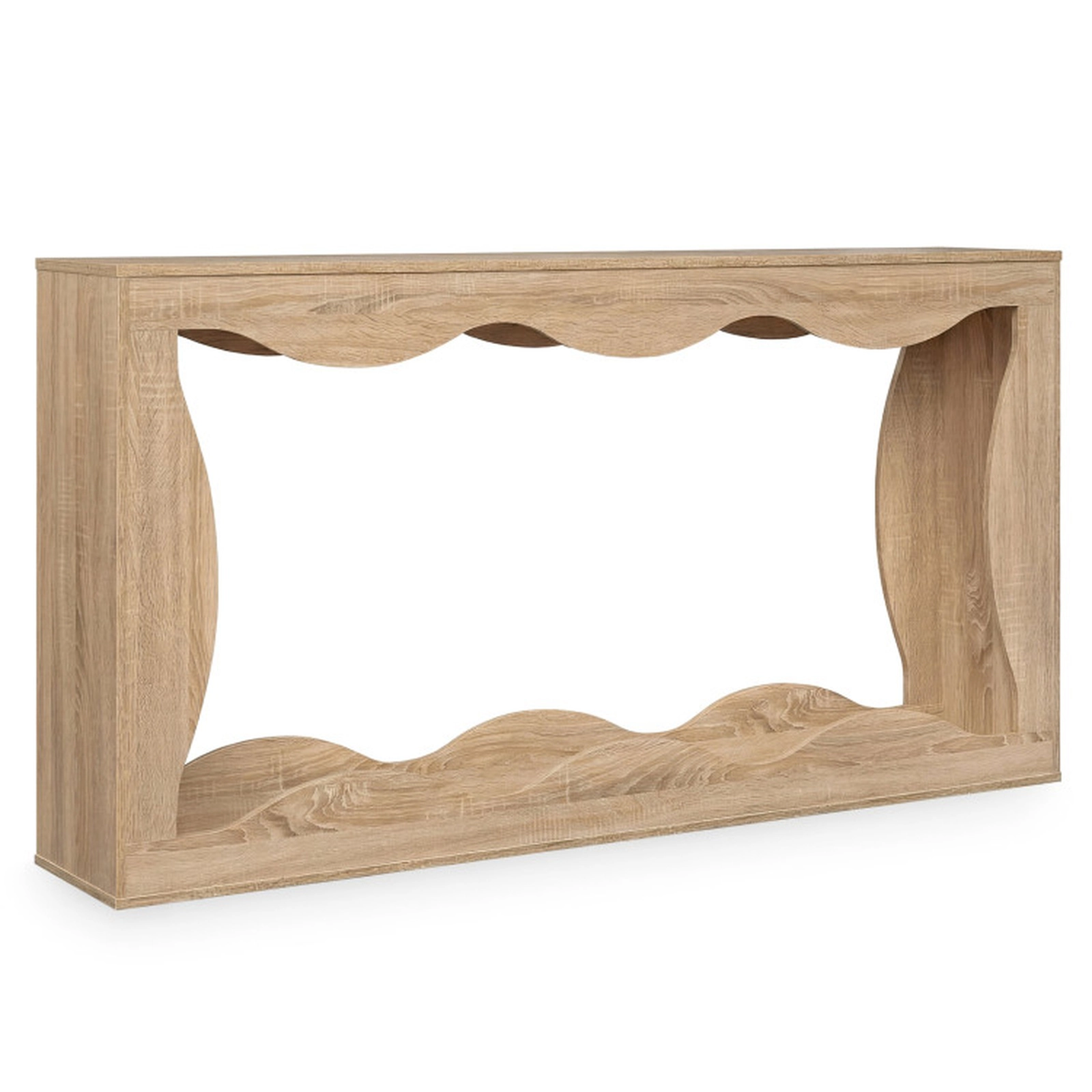 SUGIFT 63-in Long 12-in Narrow 132-lb Capacity 2-Tier Natural Console Table with Wavy Edge Storage Shelf