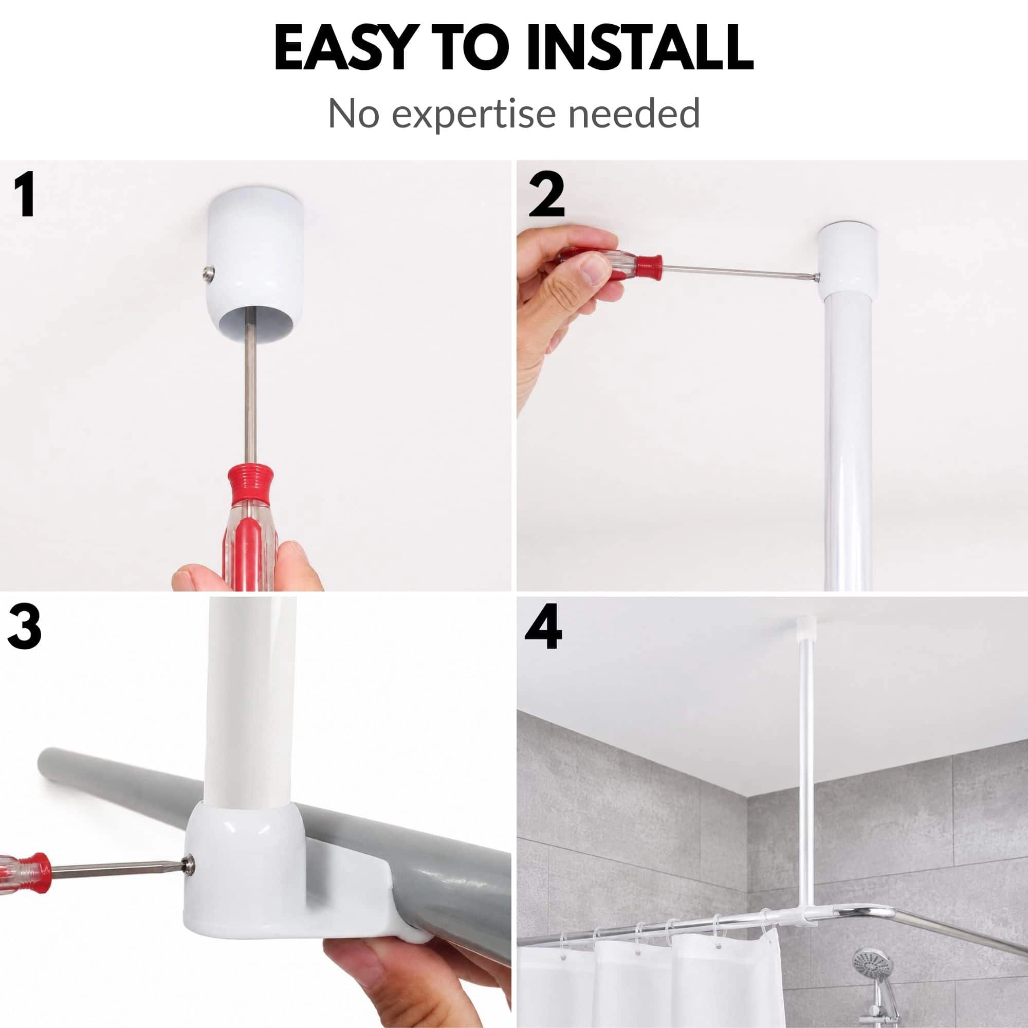 Evideco French Home Goods 24.3in White Aluminum Ceiling Support Bar for 1-Inch Shower Curtain Rods