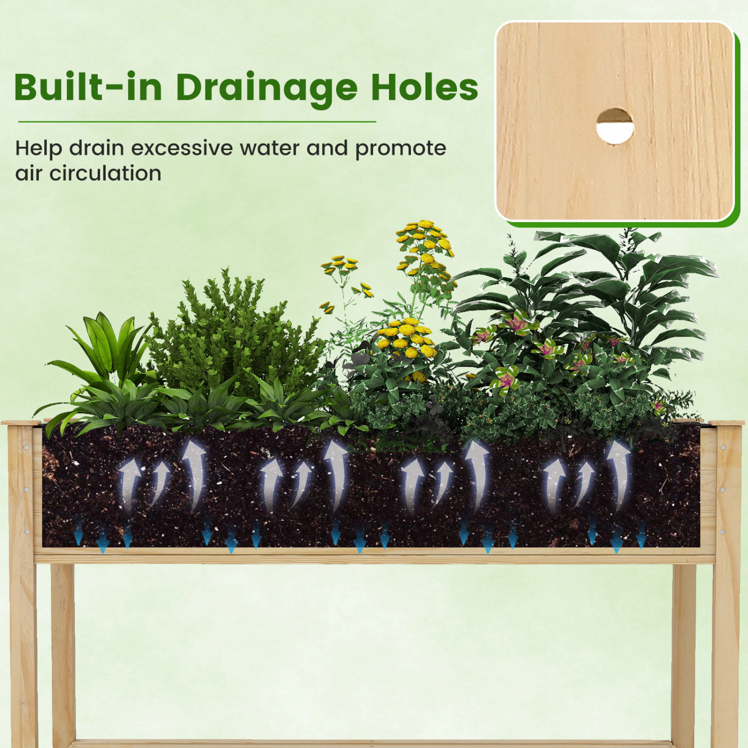SlickBlue Unisex Rolling Wooden Raised Garden Bed Planter Box