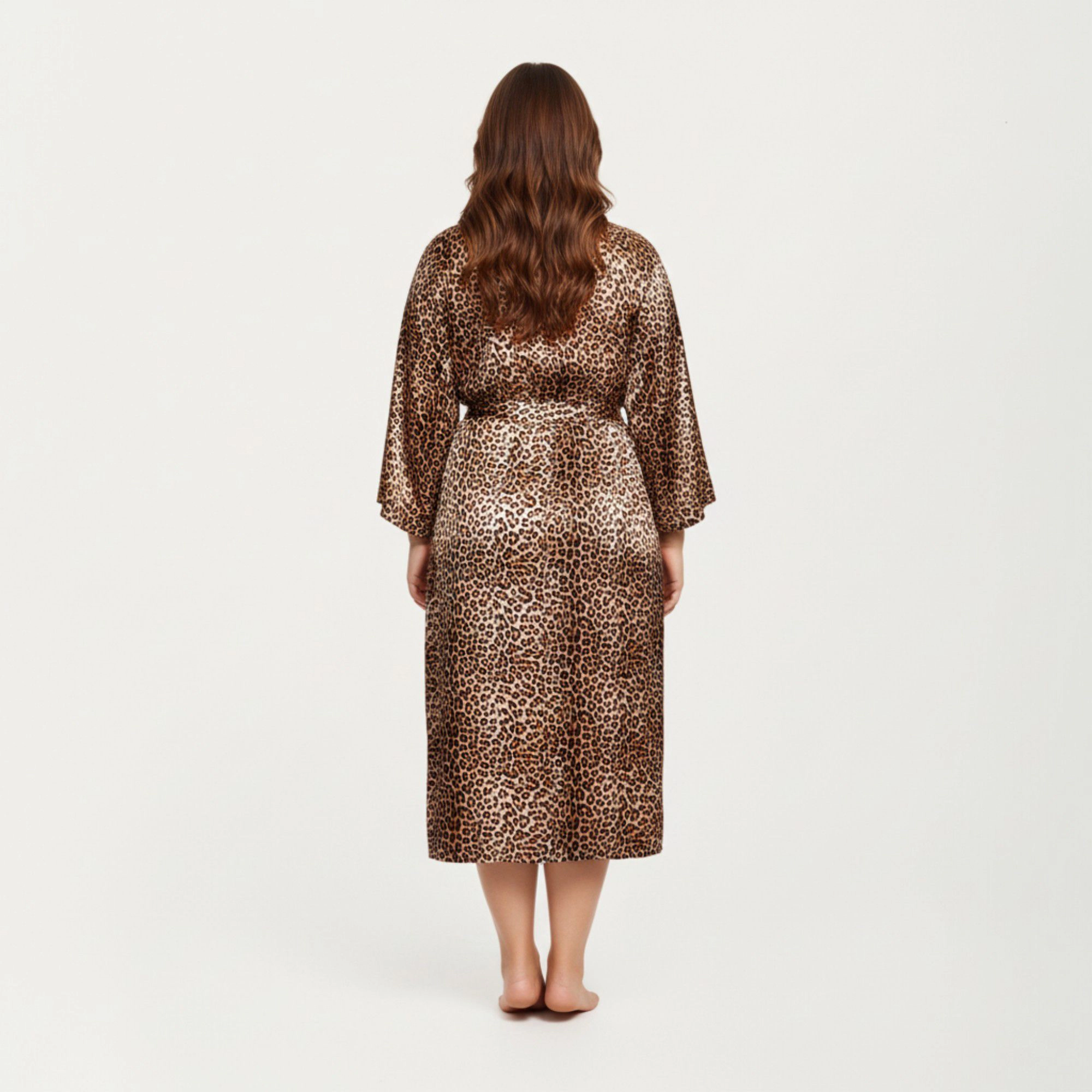 Anna-Kaci Women's Leopard Print Satin Robe Soft Silky Sheen Adjustable Wrap Tie Waist and Flowing Longline Silhouette