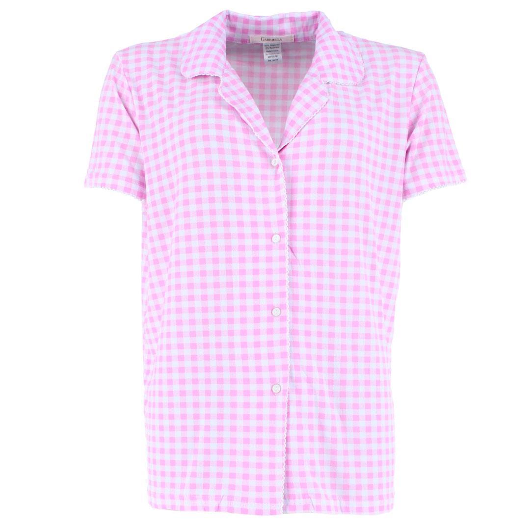 CTM Women's Gingham Notched Collar Pajama Set