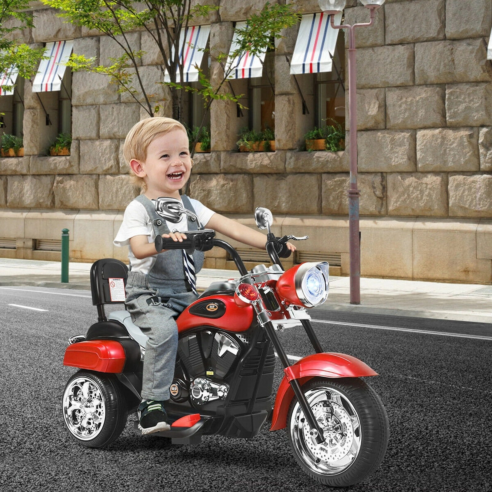 6V Kids Ride on Motorcycle 3-Wheel Chopper Style Electric Trike Adjustable Headlight Ages 3+ 66-lb Capacity