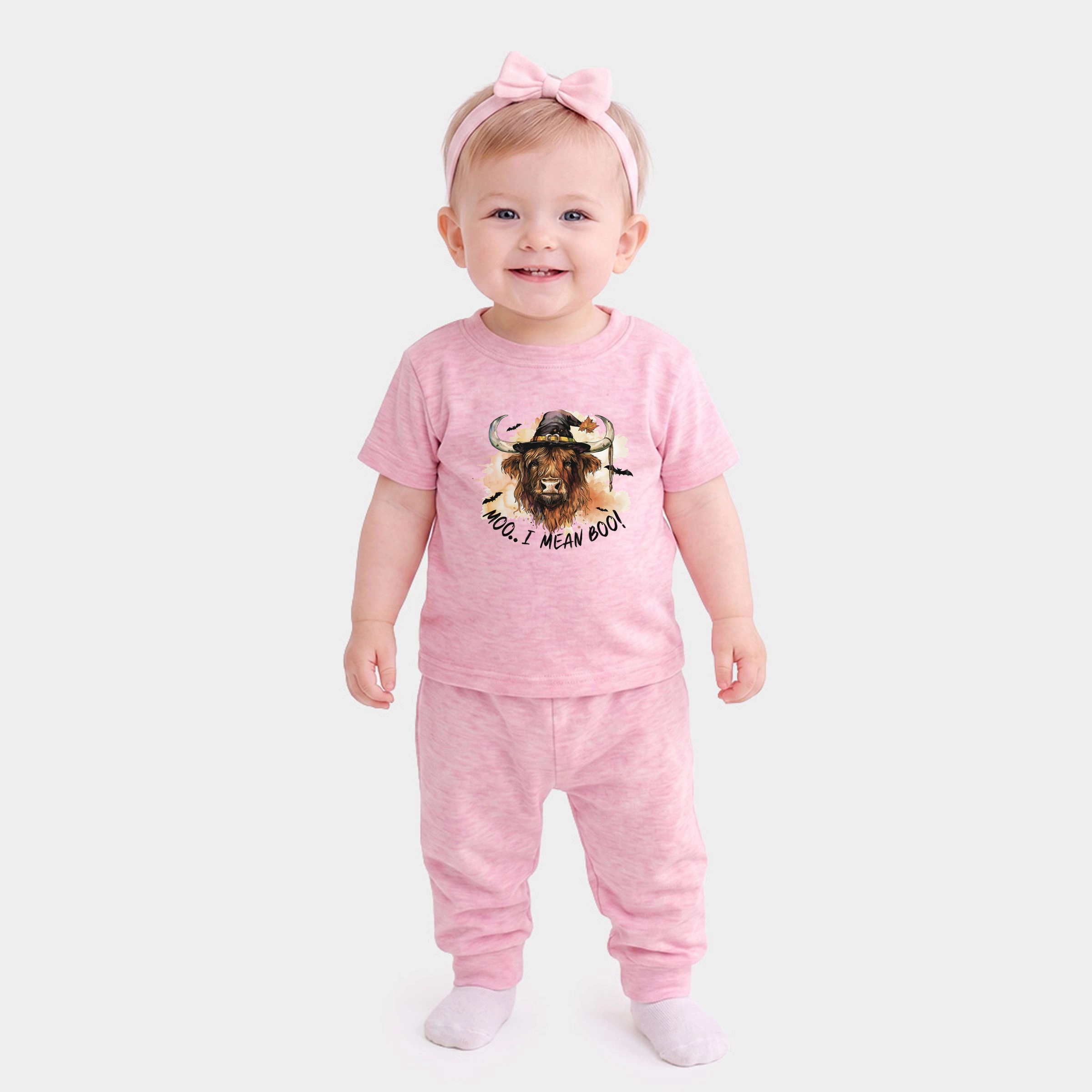 The Juniper Shop - Infant Jogger Pant Crew Set I Mean Boo Longhorn Cow