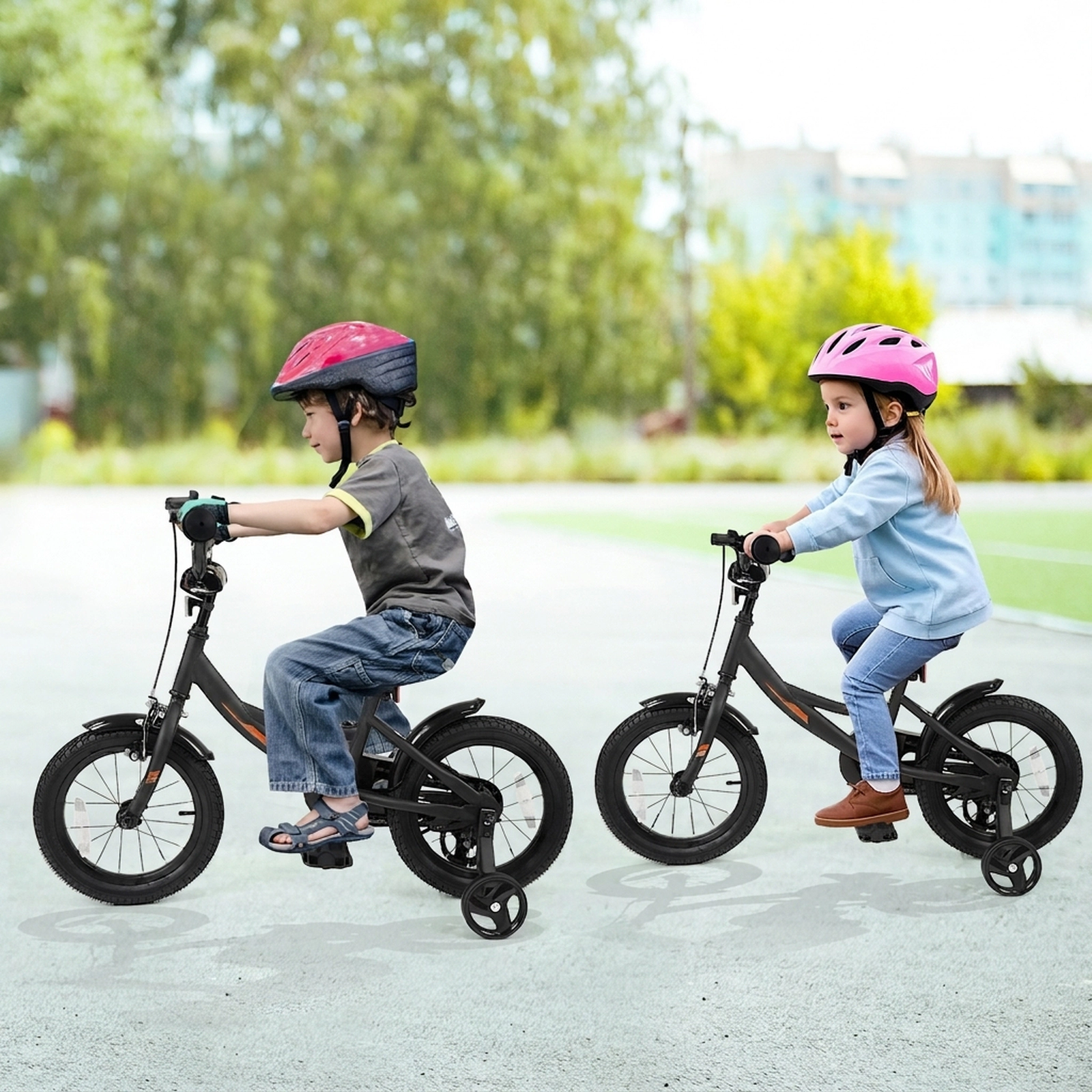 14-in Kids Bike Removable Training Wheels Adjustable Seat Ages 3-5 Black Bicycle Kickstand and 145-lb Seat Capacity
