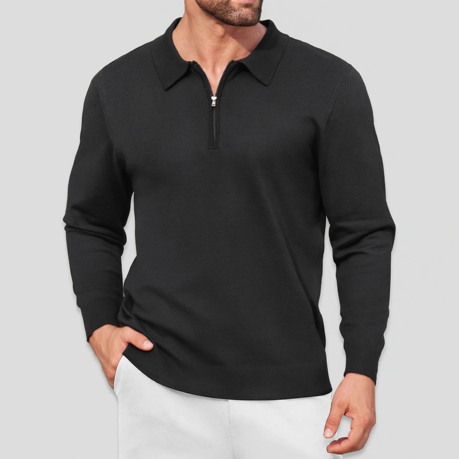 COOFANDY Long Sleeve Sweater Fall Quarter Zip Polo Collar Ribbed Pullover Tops