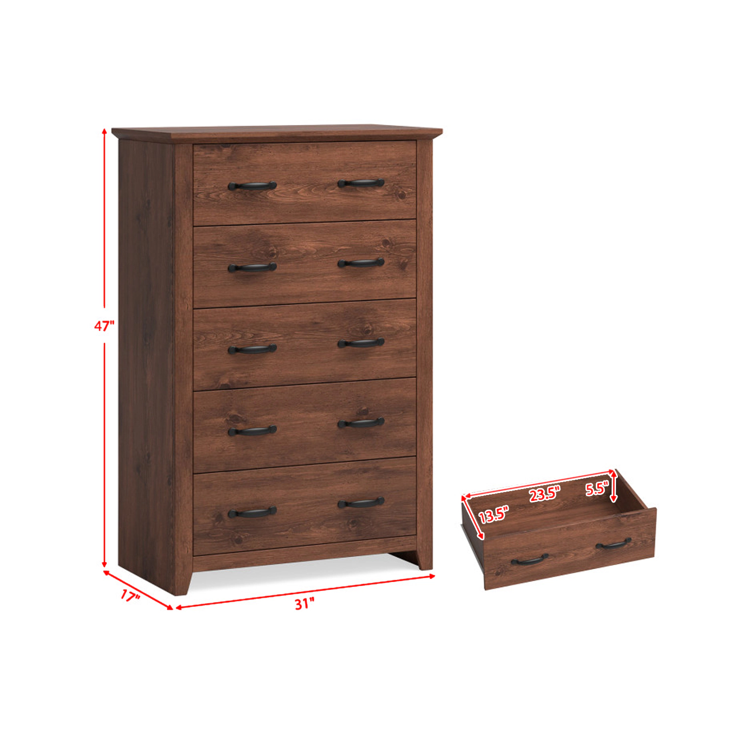 Hivvago Standing Storage Cabinet with a Set of 5 Drawers