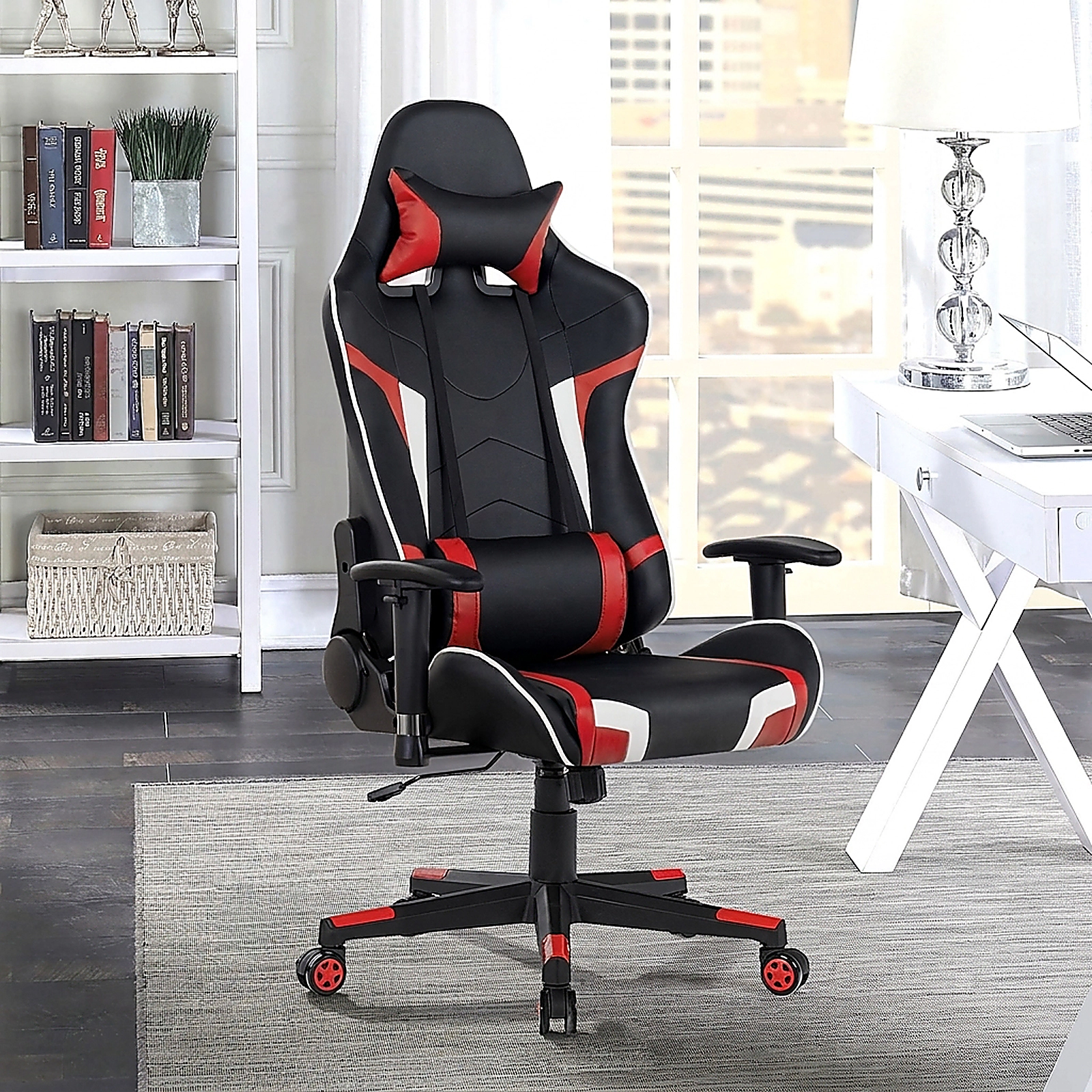 SUGIFT Reclining Swivel Massage Gaming Chair with Lumbar Support 330-lb Capacity 29 x 29 x 50-54 in Frame Red