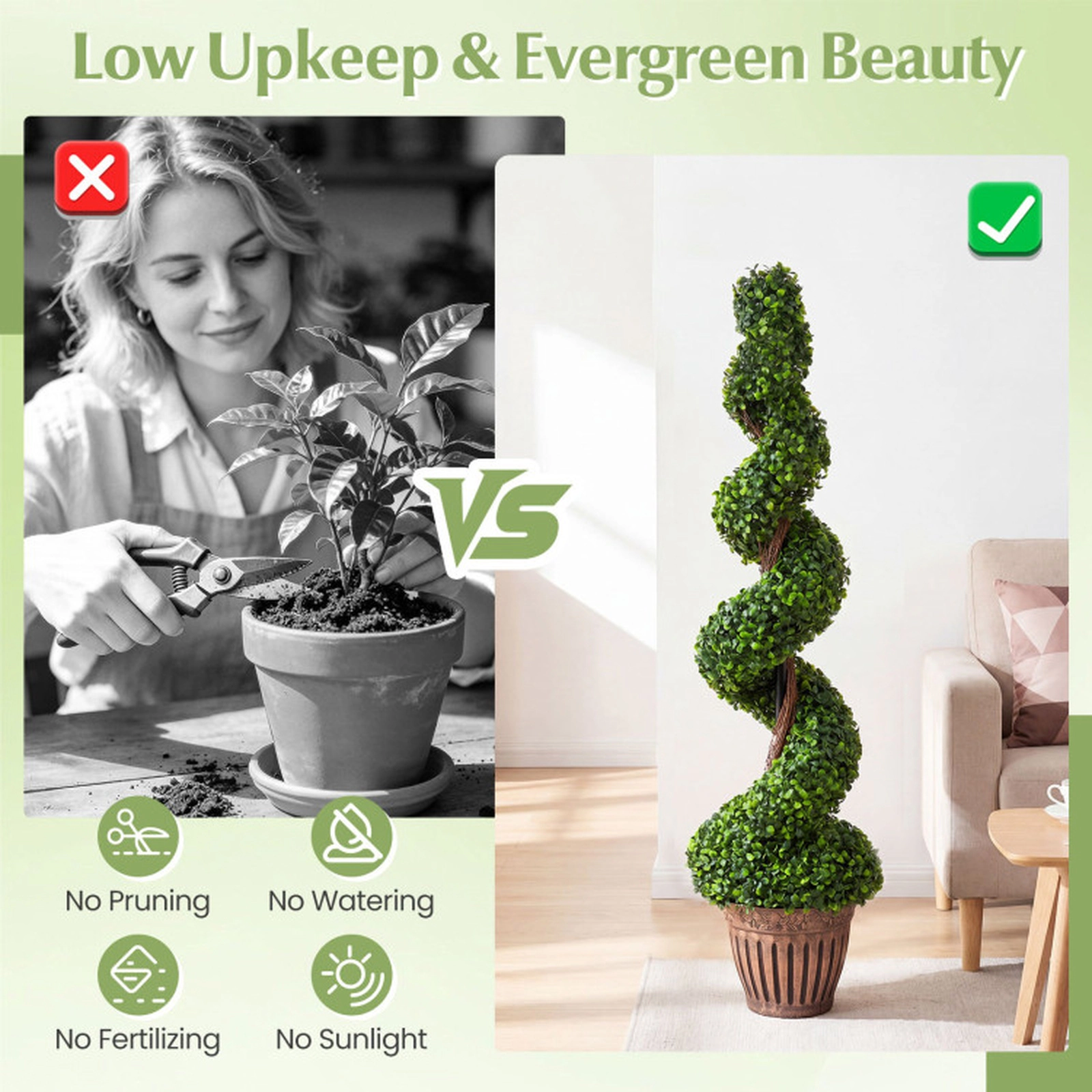 SUGIFT 47-in Spiral Topiary Twisted Wood Vines Artificial Boxwood Tree 9.5-in x 8-in Rustic Planter 12-lb Green