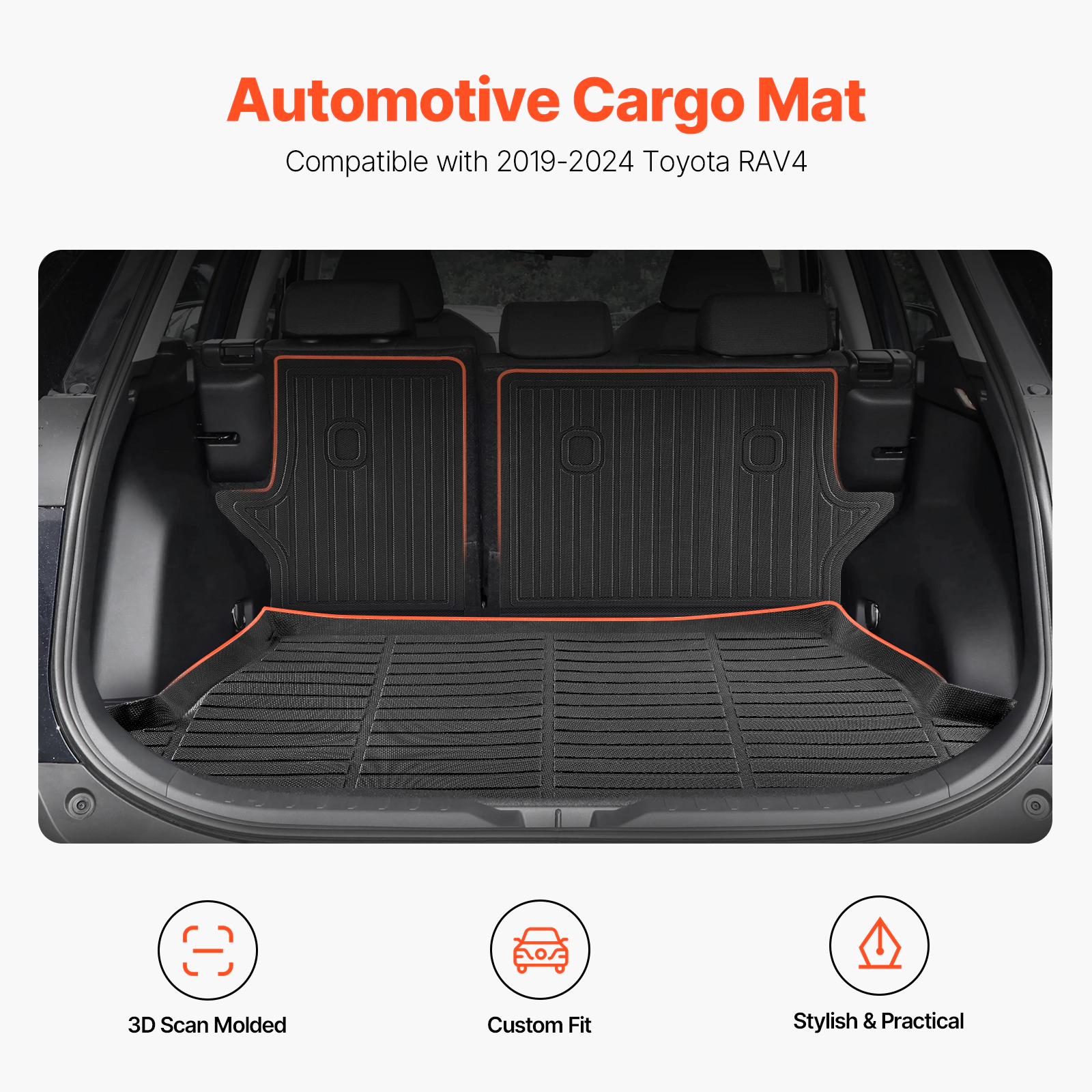 HONGGE Custom Fit TPE Cargo Mat for Toyota RAV4 2019-2024, Trunk Liner with Backrest Mats, Waterproof Protector, Black