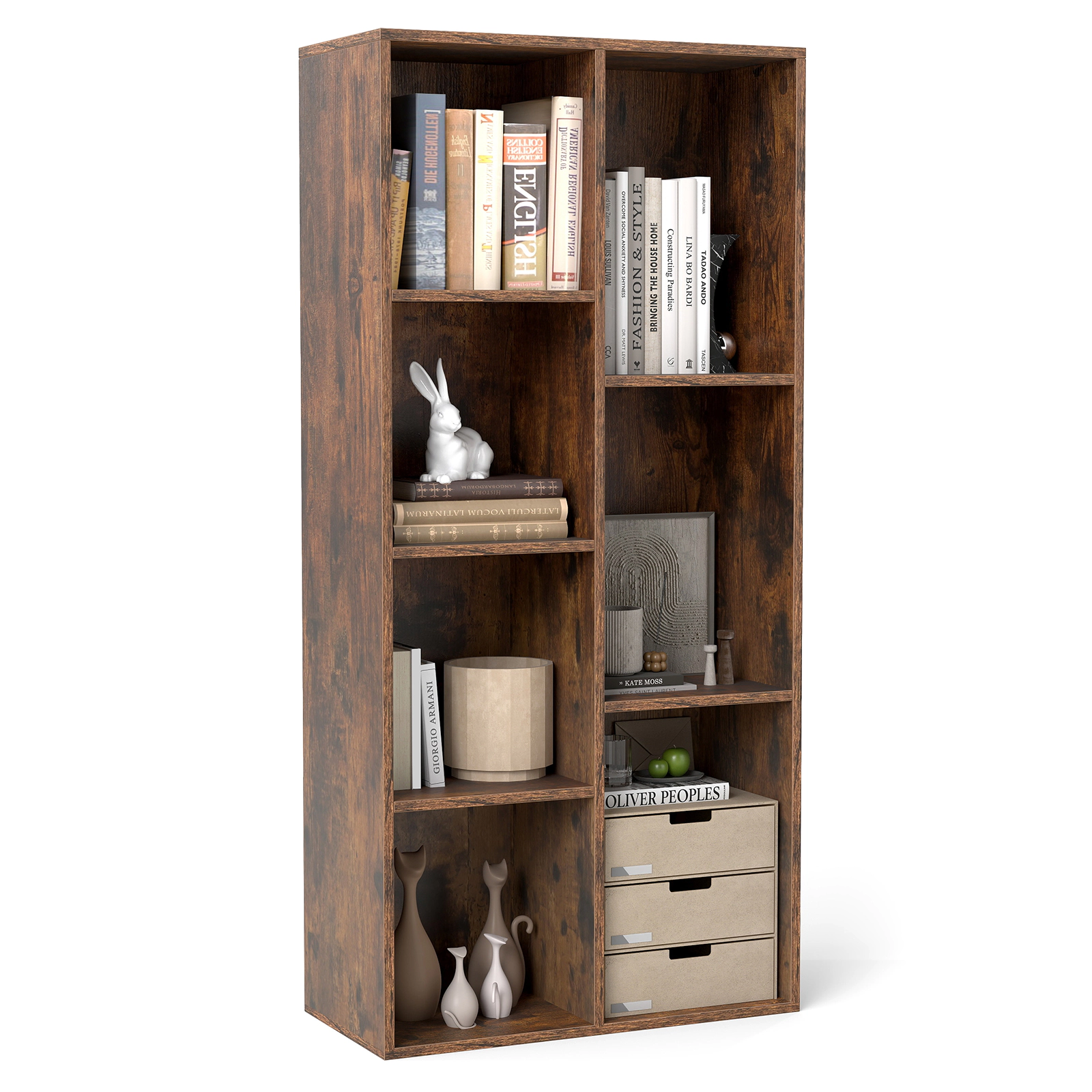 LJG Vertical or Horizontal Freestanding Bookshelf with 7 Compartments