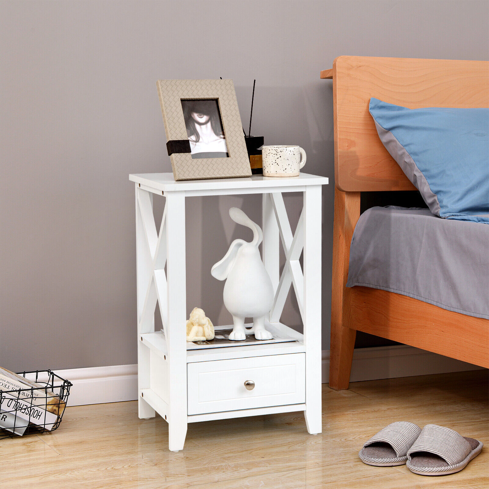 Hivvago 2-Tier Multifunctional Nightstand with Storage Drawer