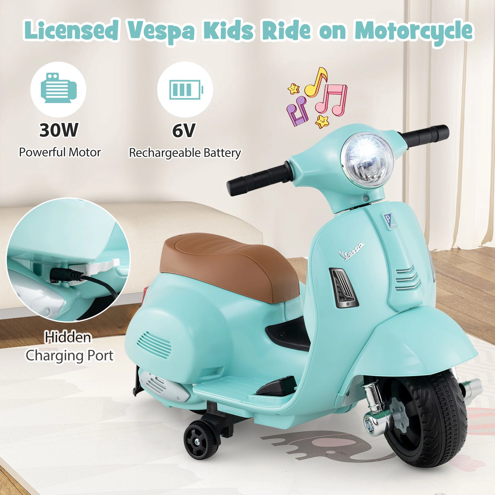 SlickBlue 6V Battery Powered Toddler Ride On Bike with Horn Sound and Foot Pedal