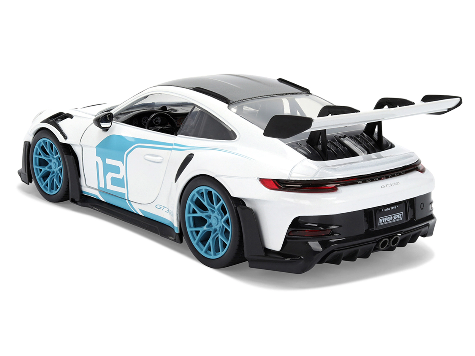 Jada Porsche 911 GT3 RS (992) #12 White with Blue Stripes and Carbon Top "Hyper-Spec" Series 1/24 Diecast