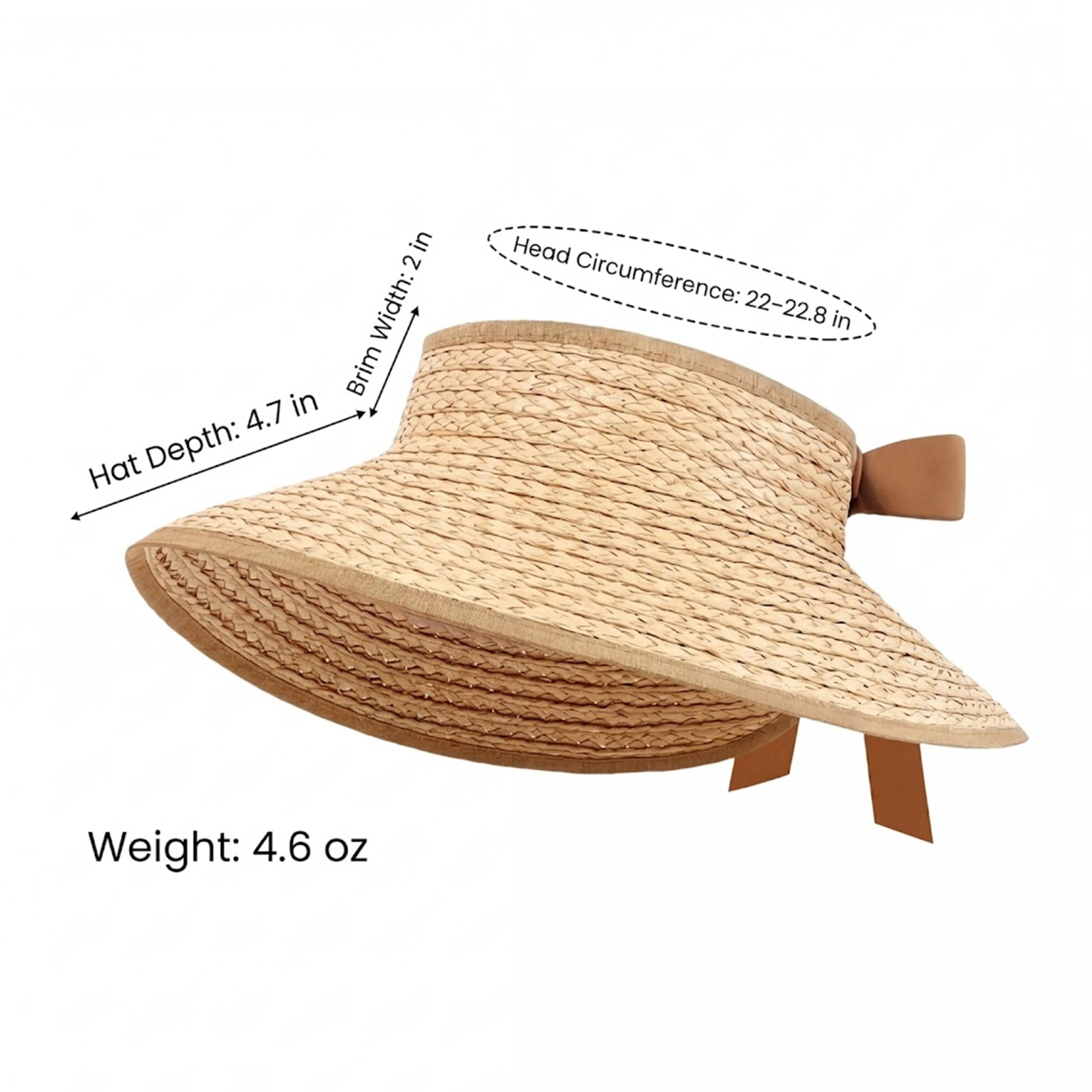Anna-Kaci Women's Women Straw Sun Visor Hat Wide Brim Open Top Adjustable Bow Lightweight Summer Hat, Ivory Trim