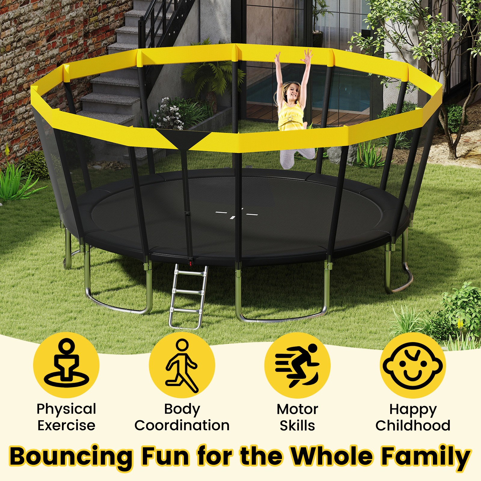 LJG ASTM Compliant Recreational Trampoline with Non-Slip Ladder