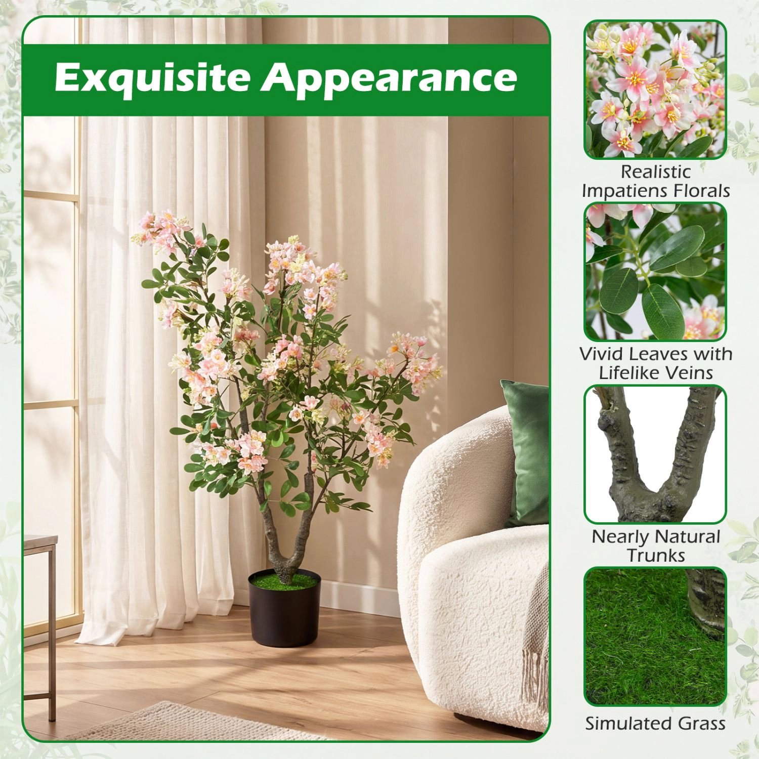 SlickBlue Artificial Blossom Tree with 210 Flowers and Decorative Pot