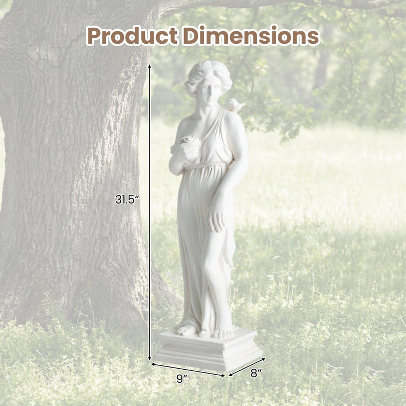 SUGIFT 31.5-in Tall White Antique Finish Magnesium Oxide Outdoor Greek Goddess Statue with Column Base