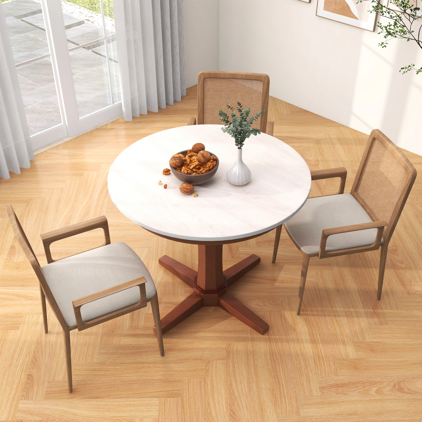 LJG 35 Inches Wooden Round Dining Table with Pedestal Base