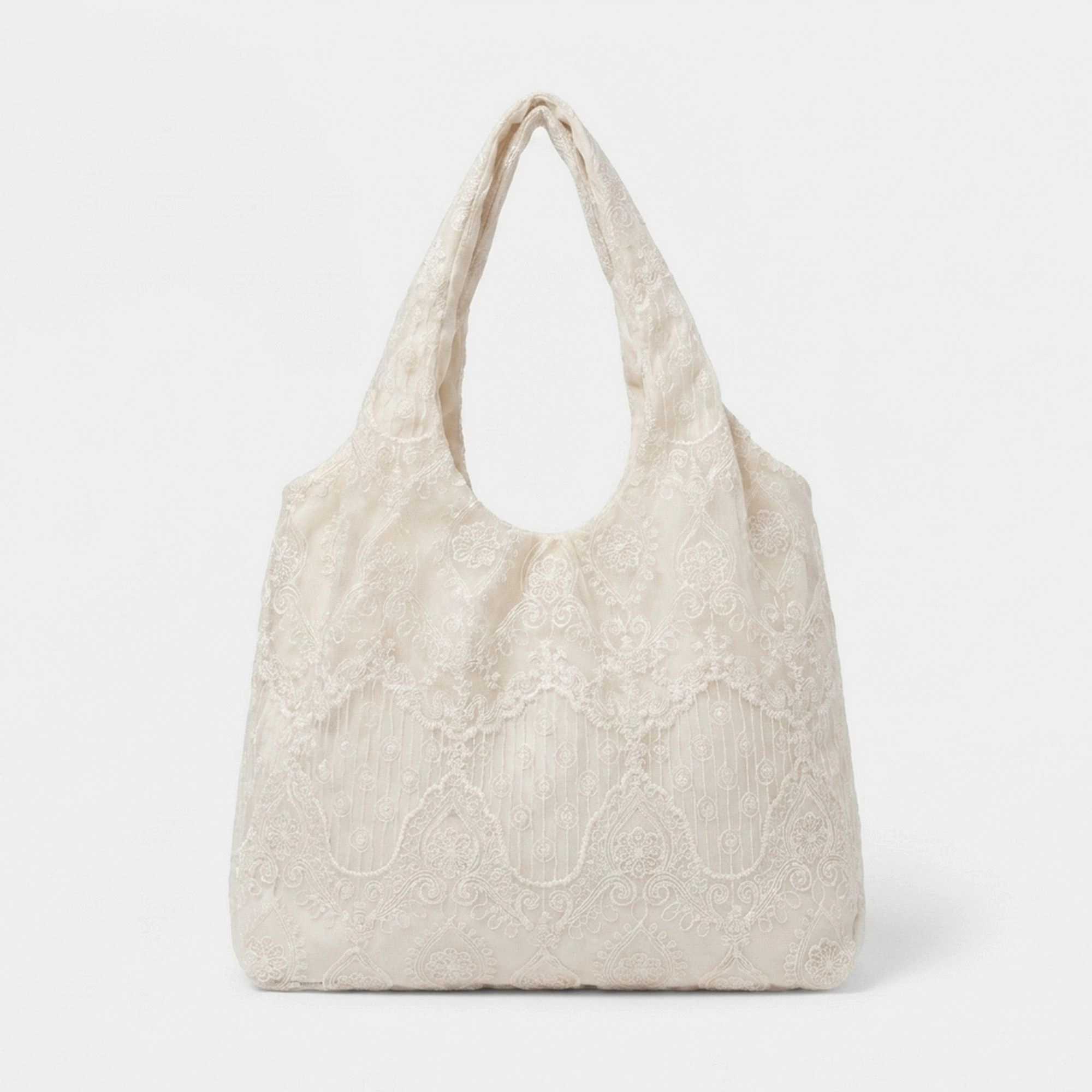 Alilang Women's Lace Hobo Shoulder Bag with Floral Embroidery and Inner Pocket, White