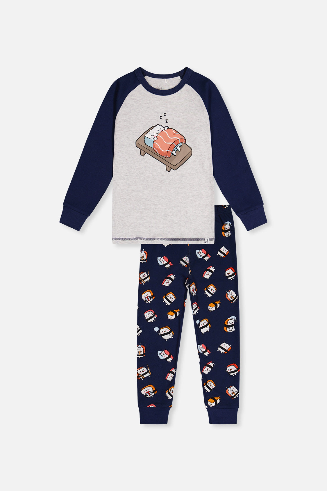 Deux par Deux Boys Organic Cotton Sushi Two Piece Pajama Set with Raglan Sleeve Top and Waist Pants