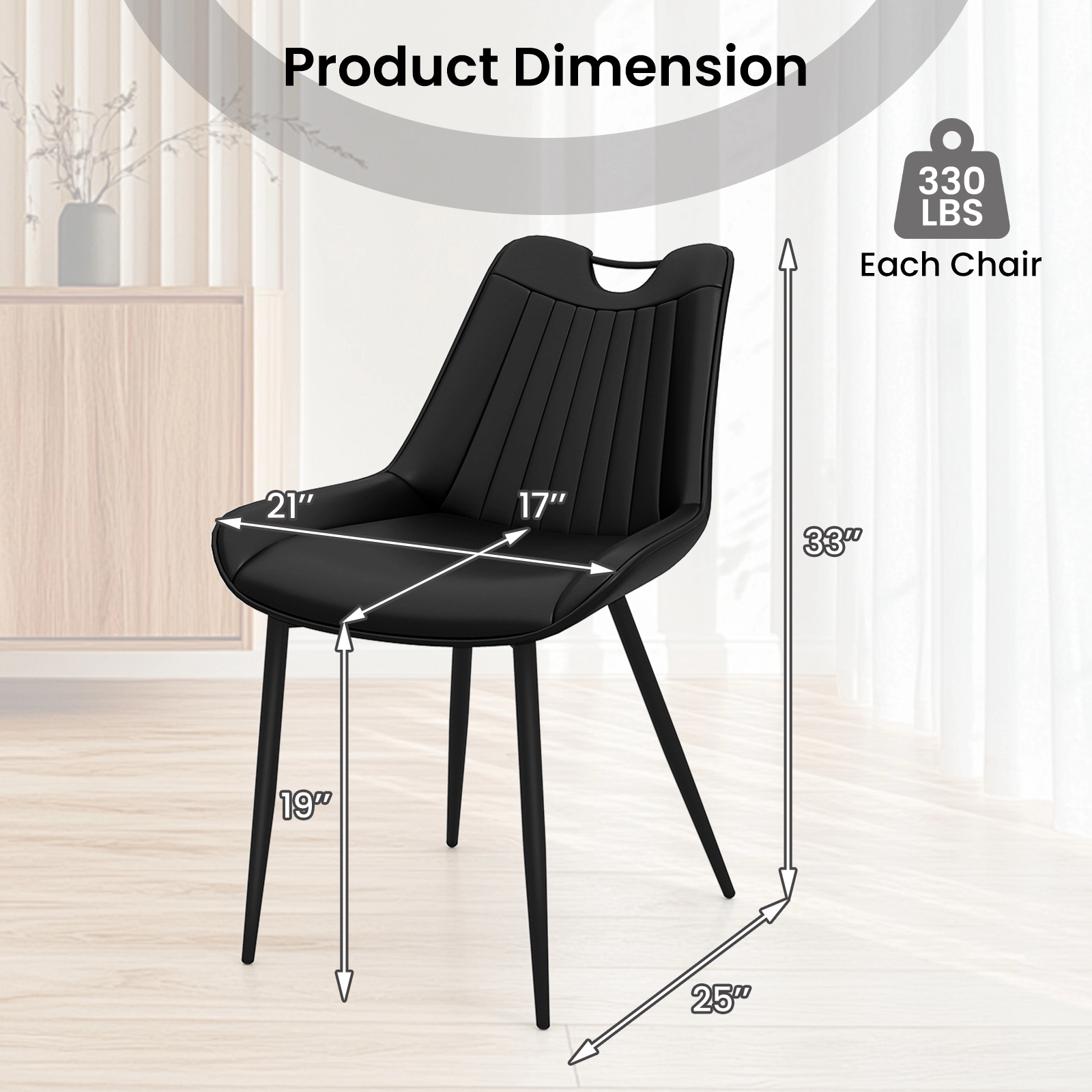 SUGIFT Set of 4 Black Faux Leather Dining Chairs with Metal Legs