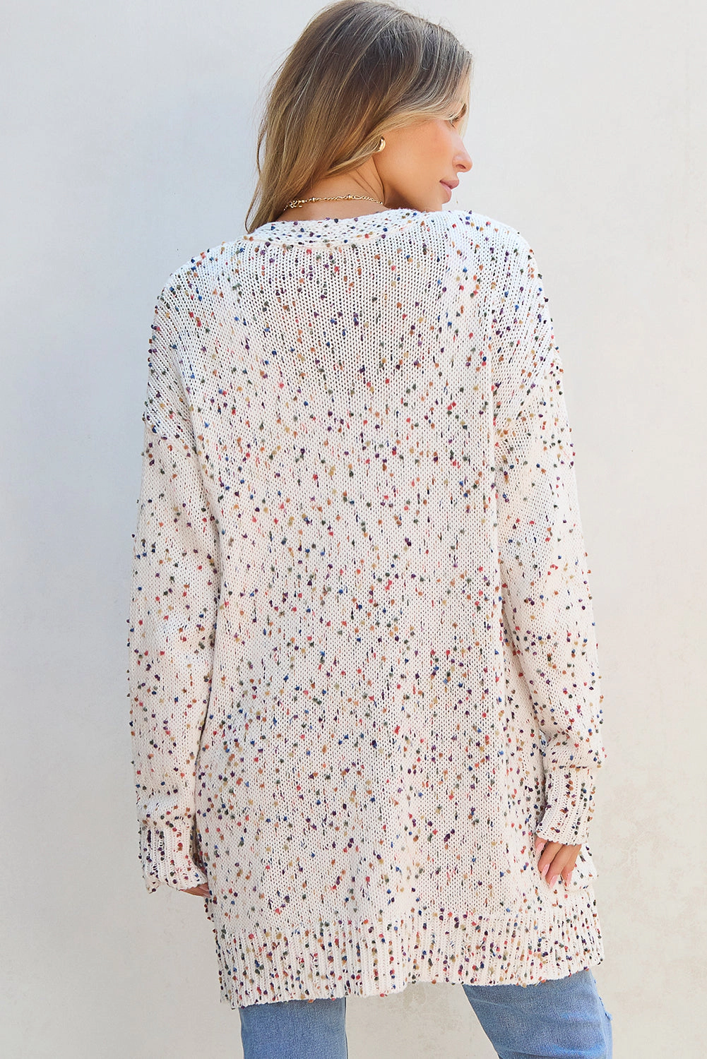 Threaded Pear Women's Ailany Confetti Rib Knit Long Sleeve Cardigan