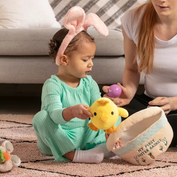 Sperric Easter Plush & Teether Baby Playset - Squeaky Bunny Chicken Easter Egg Plush Toys & Silicone Teethers for Babies