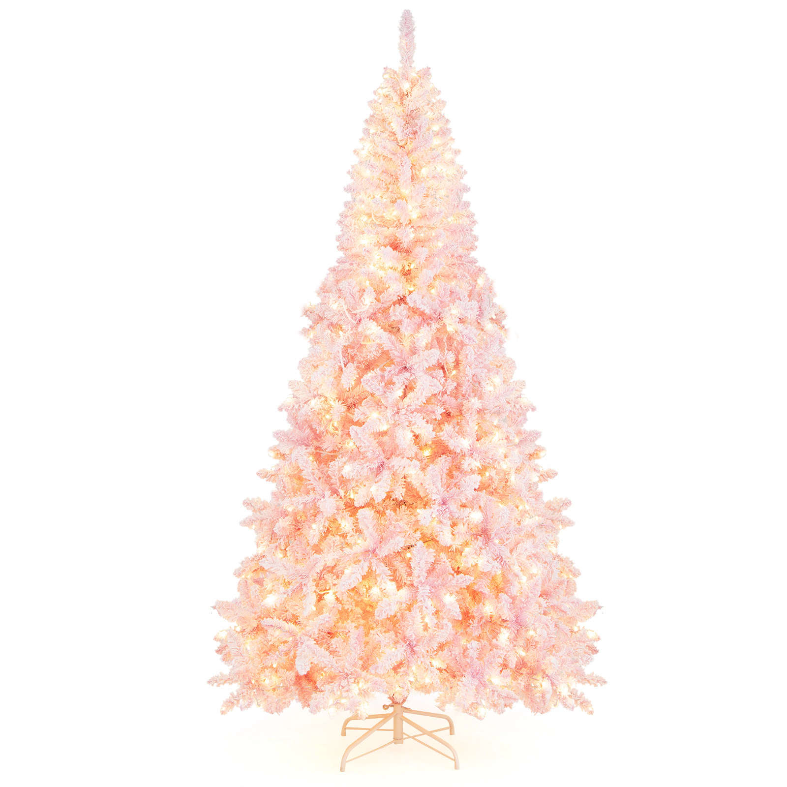SUGIFT 7.5 ft Pink Flocked Christmas Tree Pre-Lit Artificial Tree with 450 LED Lights