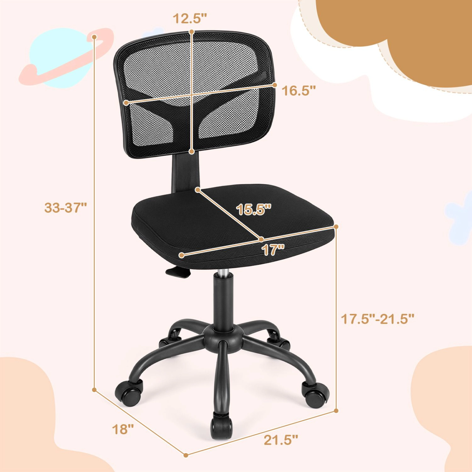 SlickBlue Swivel Kids Desk Chair with Wheels and Mesh Back