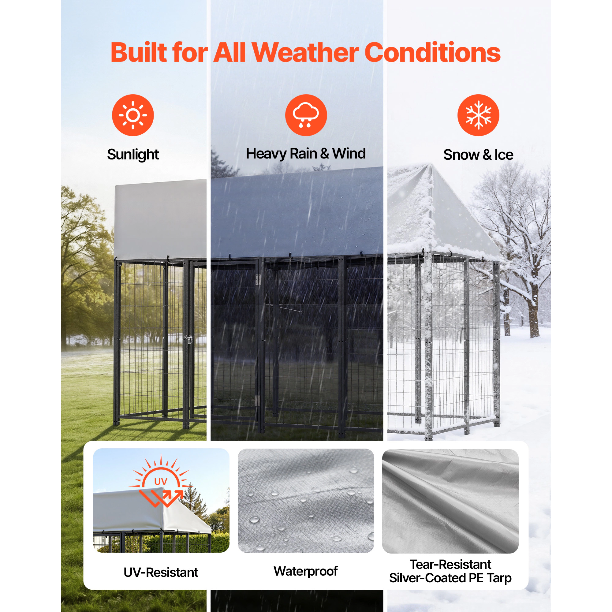 HONGGE 7.87 x 3.94 x 5.4 ft Outdoor Dog Kennel with Waterproof UV-Resistant Roof and Secure Lock for Large Dogs