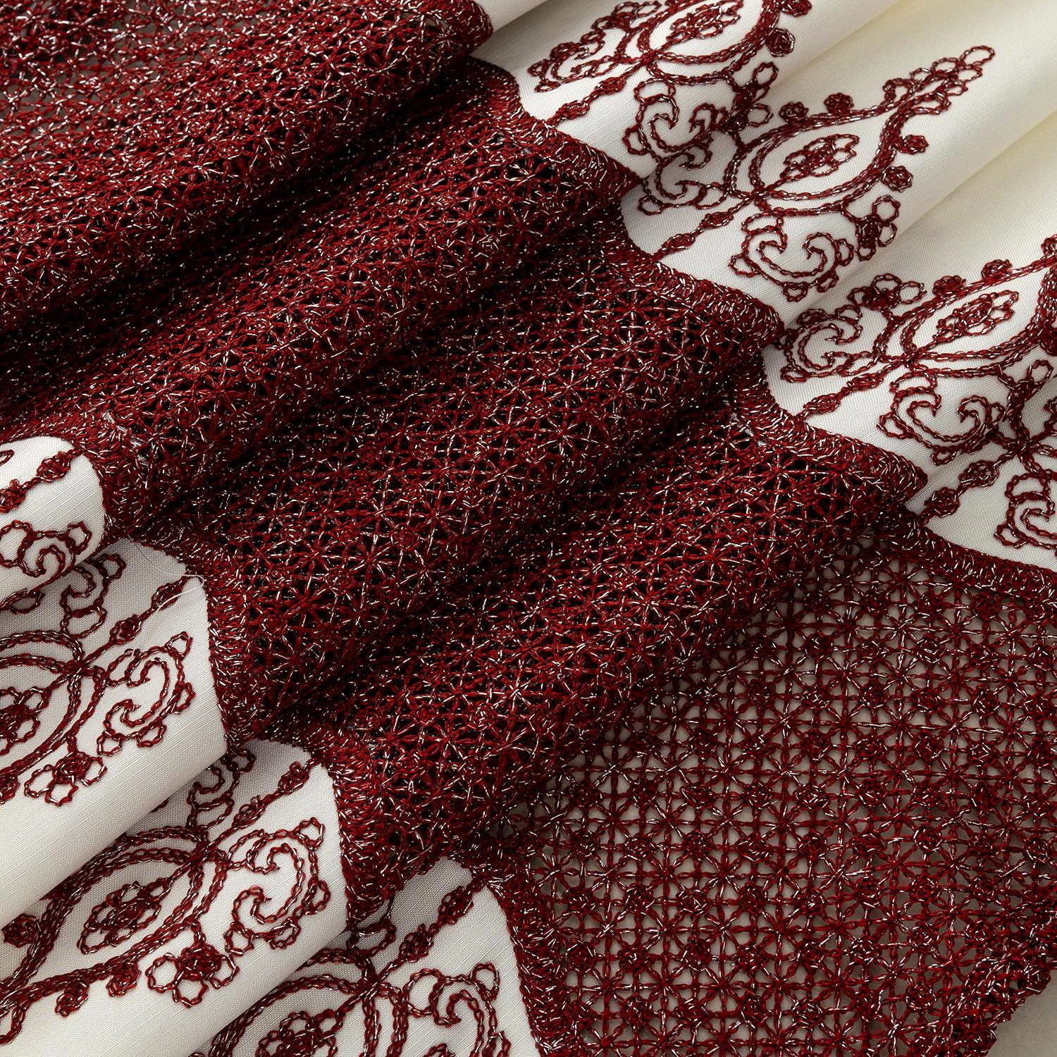 RT Designers Collection Debbie Macrame Construction 3" Rod Pocket Curtain Panel 54" x 90" Beige/Burgundy