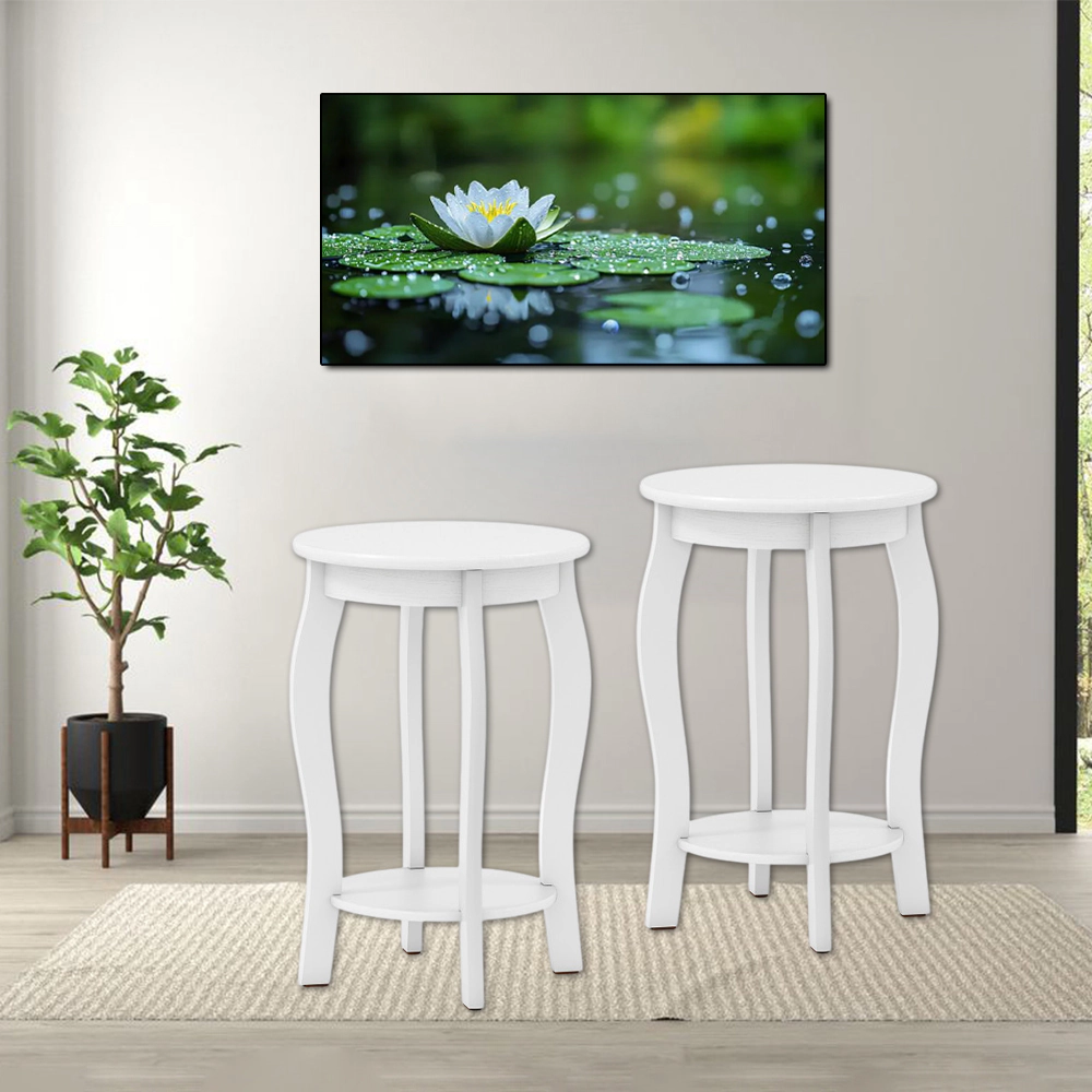 Hivvago 15" Round Dual-Tier Accent Tables with Storage Shelf - Set of 2
