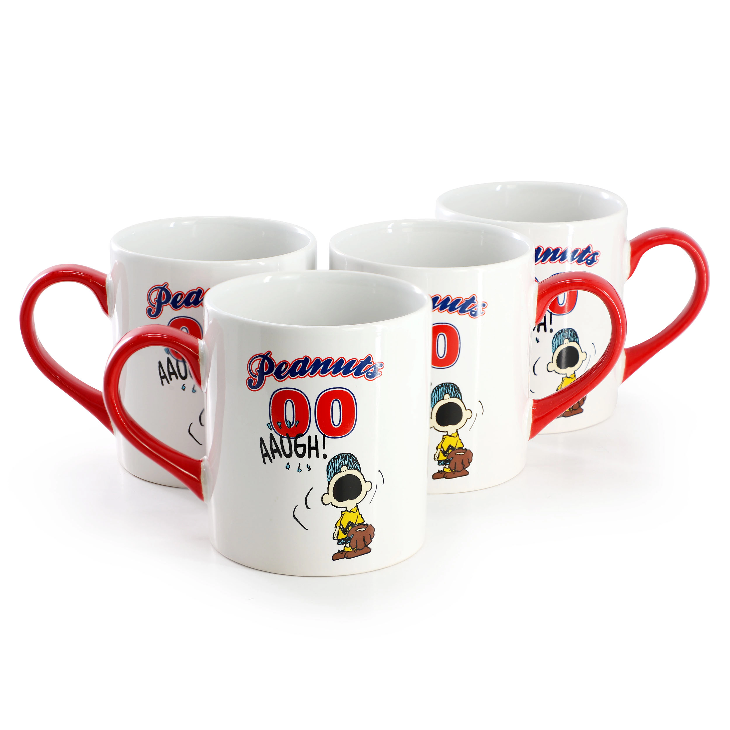 Peanuts Best in Sports Varsity 4 Piece 19 Ounce Stoneware Mug Set in White and Red