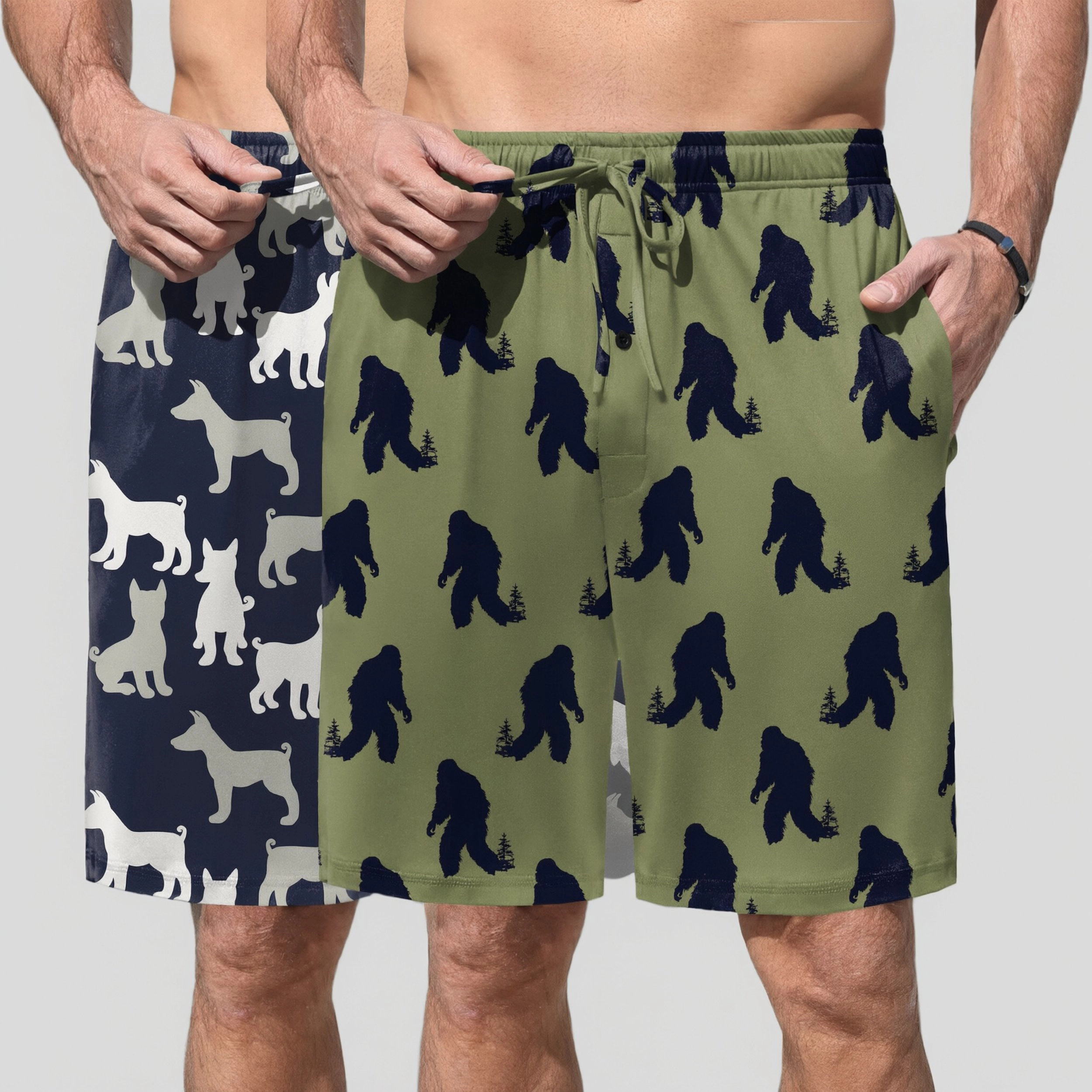Ekouaer Men's 2 Pack BBQ Beer Print Drawstring Lounge Sleep Shorts