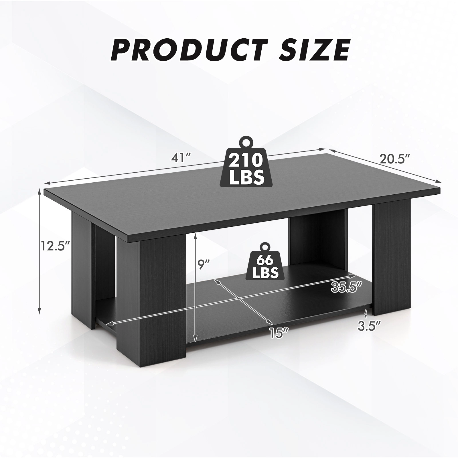 Glintex 2-Tier 41-Inch Coffee Table with Wide Open Storage Shelf