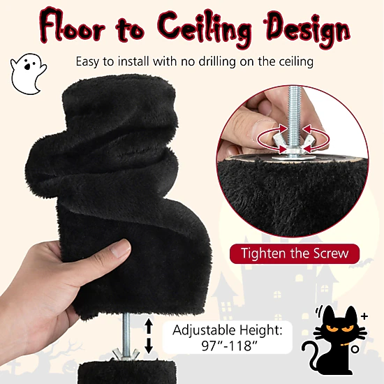 Glintex Floor-to-Ceiling Gothic Cat Tree with 97 to 118-Inch Adjustable Tension Rod, Red