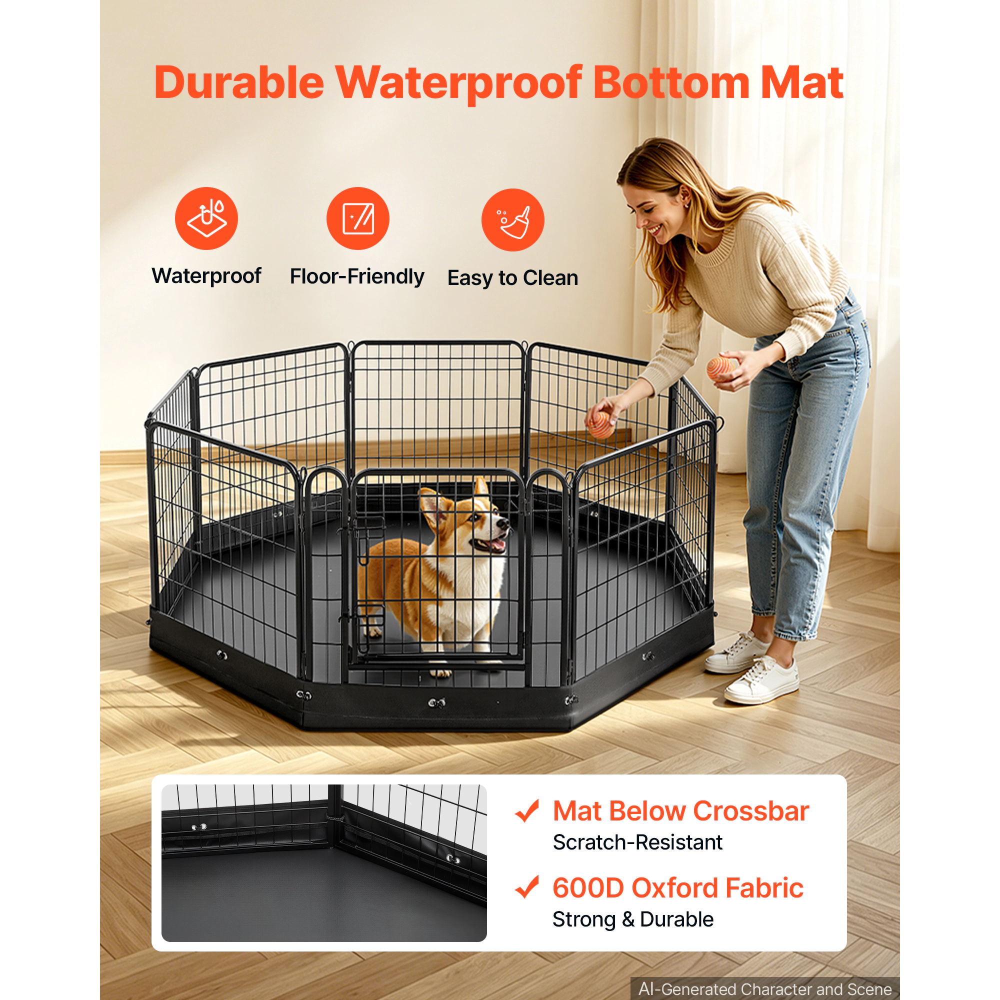 HONGGE Heavy Duty 8 Panel Dog Playpen with Door, Foldable Metal Pet Fence for Dogs, Cats, and Small Animals