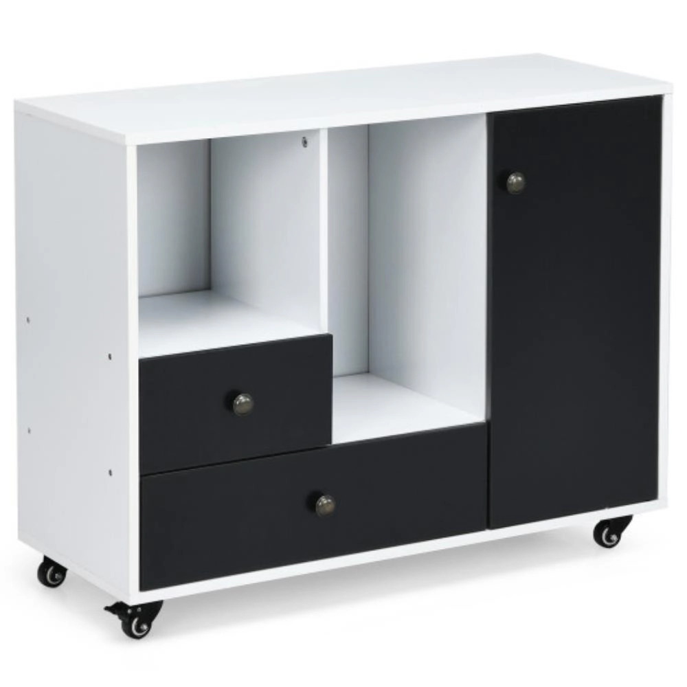 Hivvago Lateral Mobile Filing Cabinet with 2 Drawers-Black