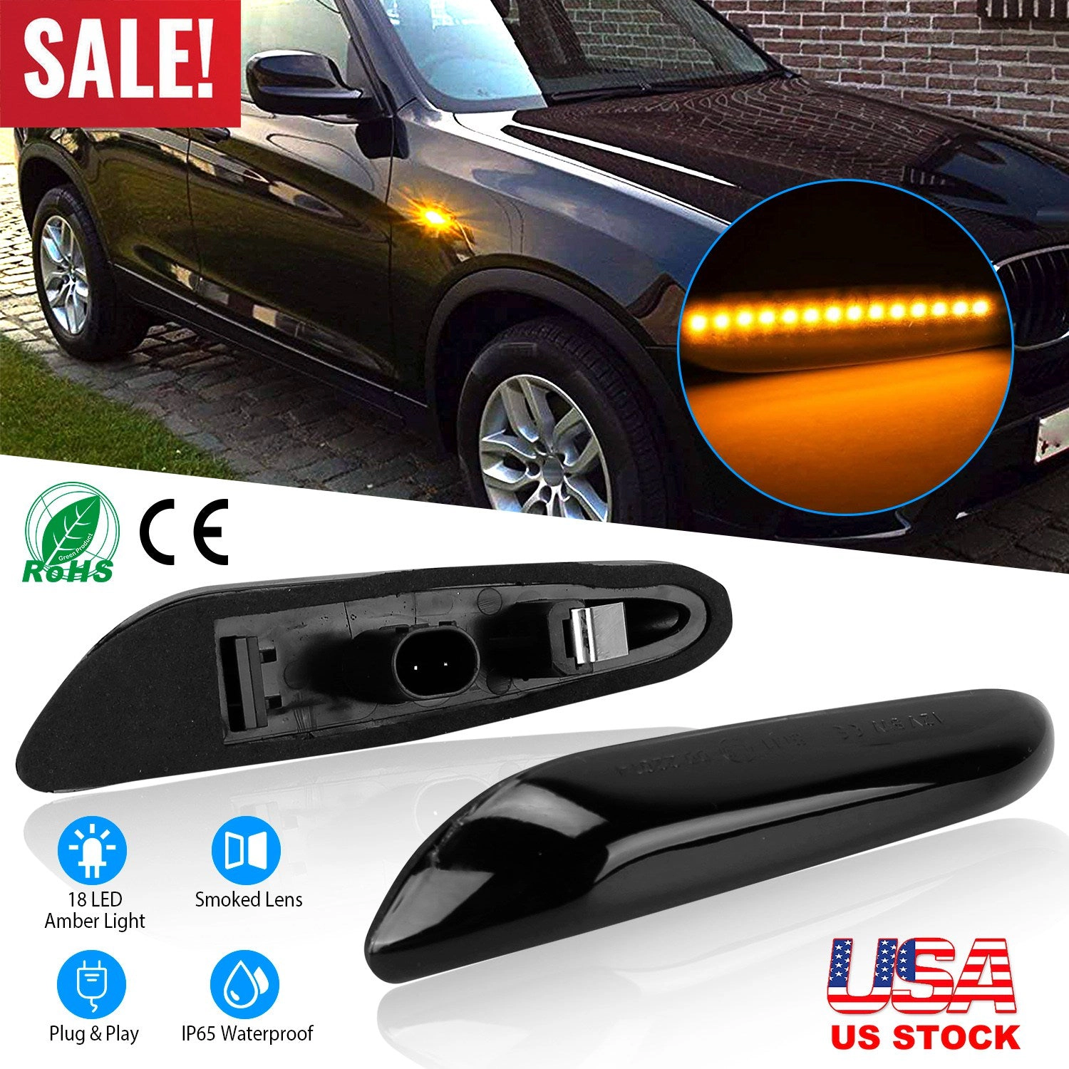 GBruno Dynamic Amber LED Side Marker Light For BMW