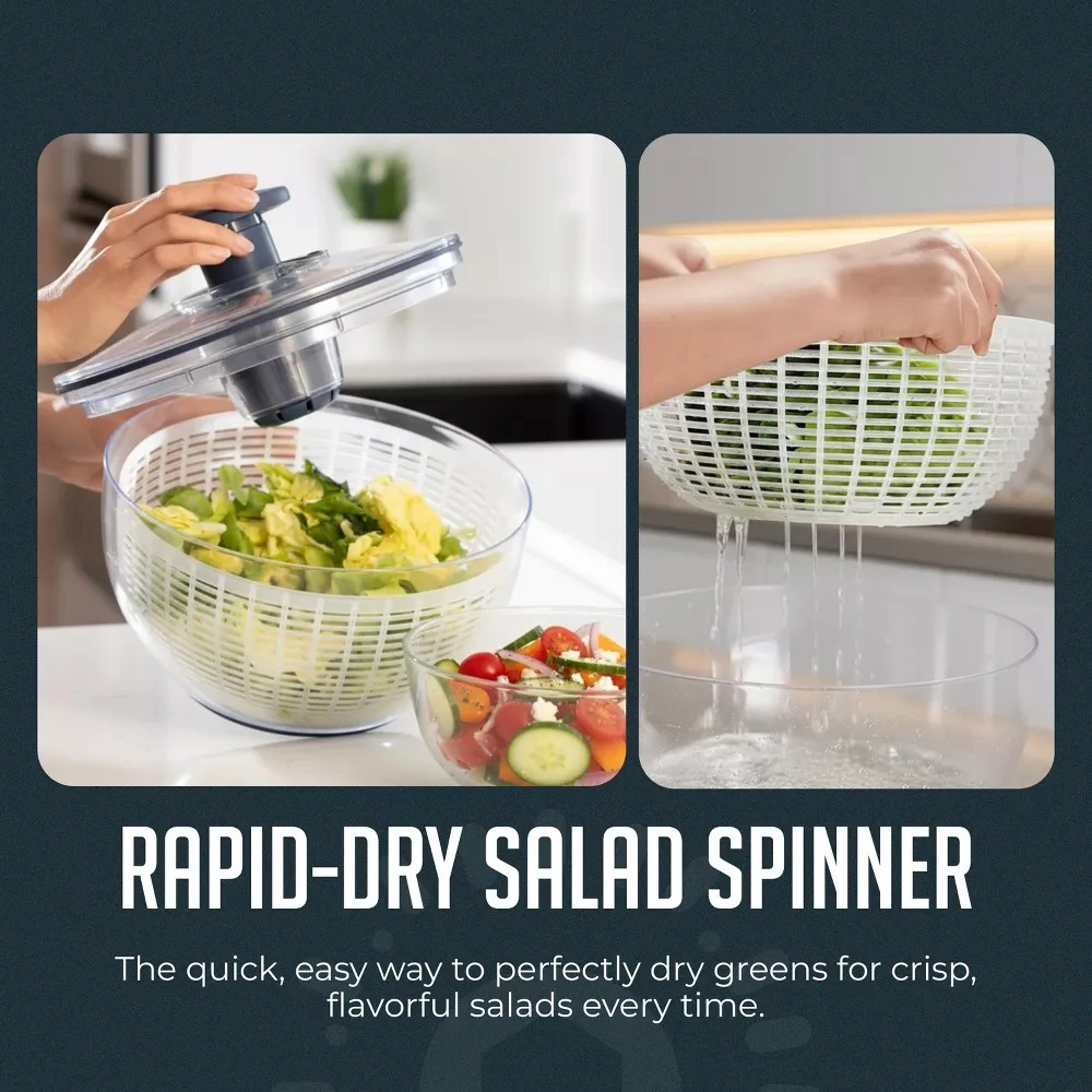 Luminuxe Salad Spinner & Vegetable Chopper Set, 5.3qt Spinner with 4‑in‑1 Multipurpose Chopper & Spiralizer Combo
