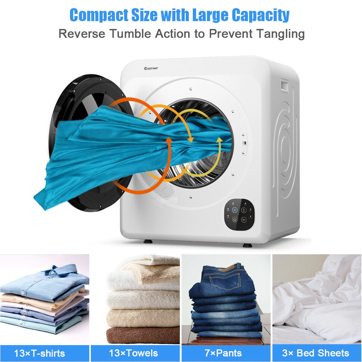 LJG 1700W Electric Dryer Portable Tumble Dryer with Steel Tub