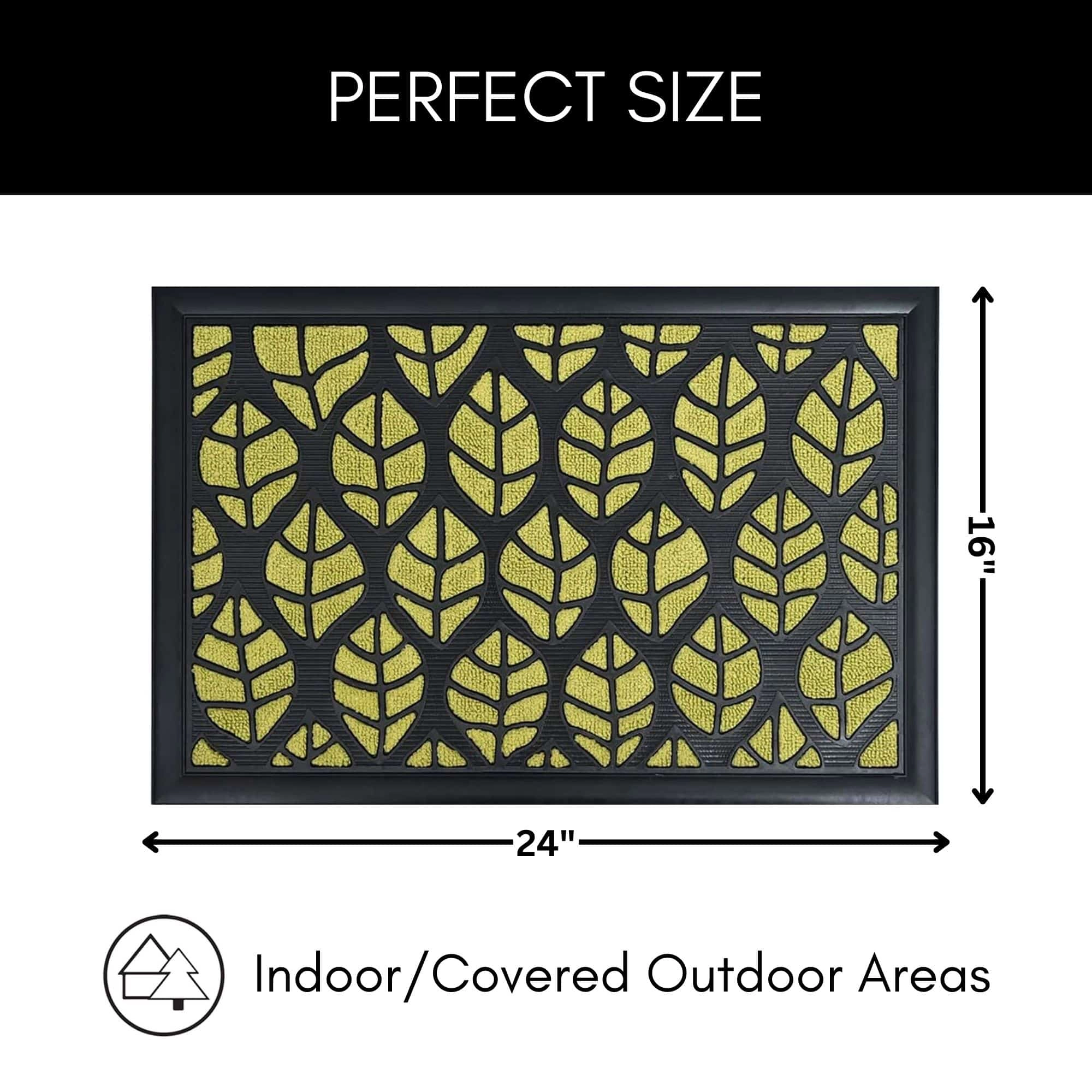 Evideco French Home Goods Green and Black Central Park Leaf Nylon Doormat 24 x 16 Inches