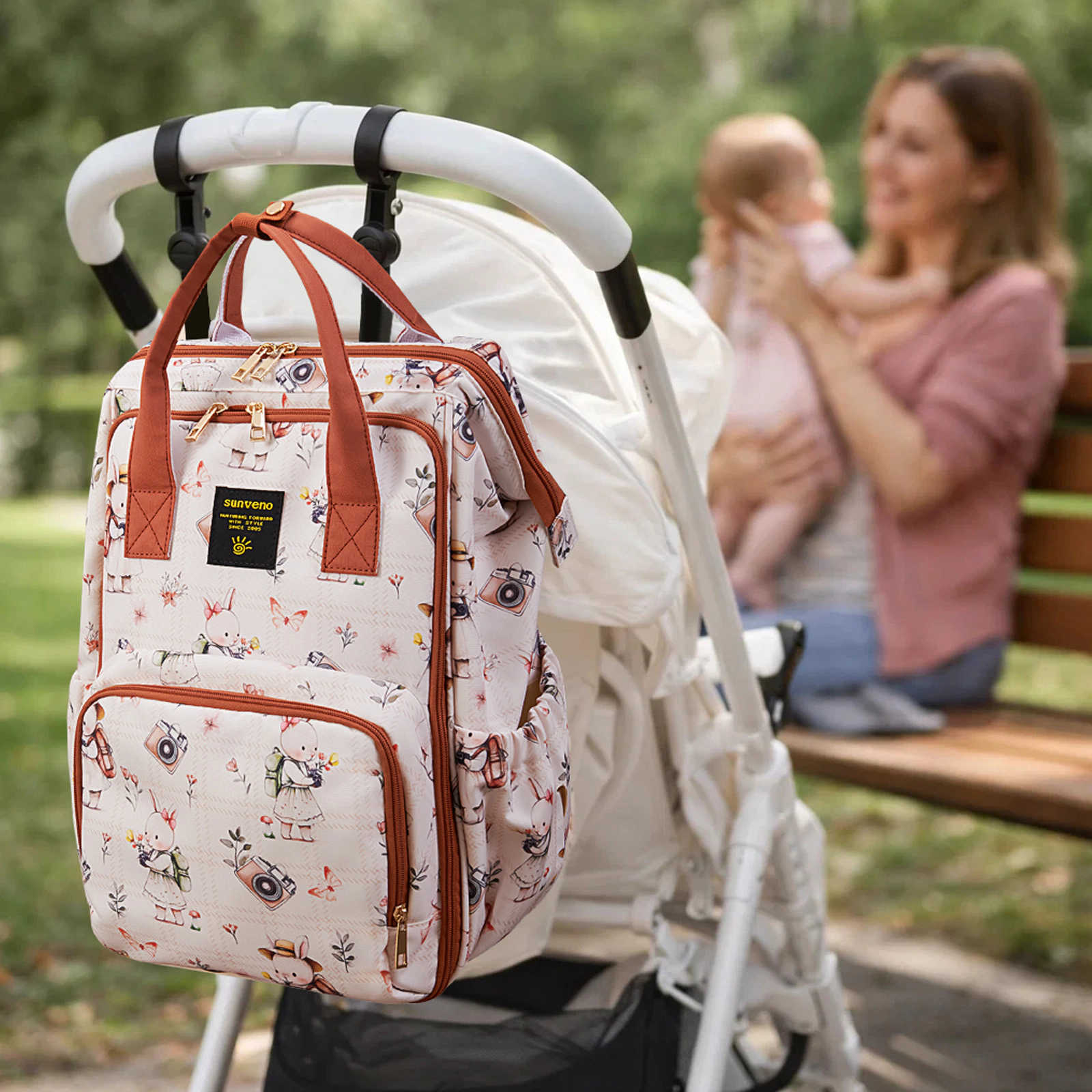 SUNVENO Wide-Open Frame Diaper Bag Backpack