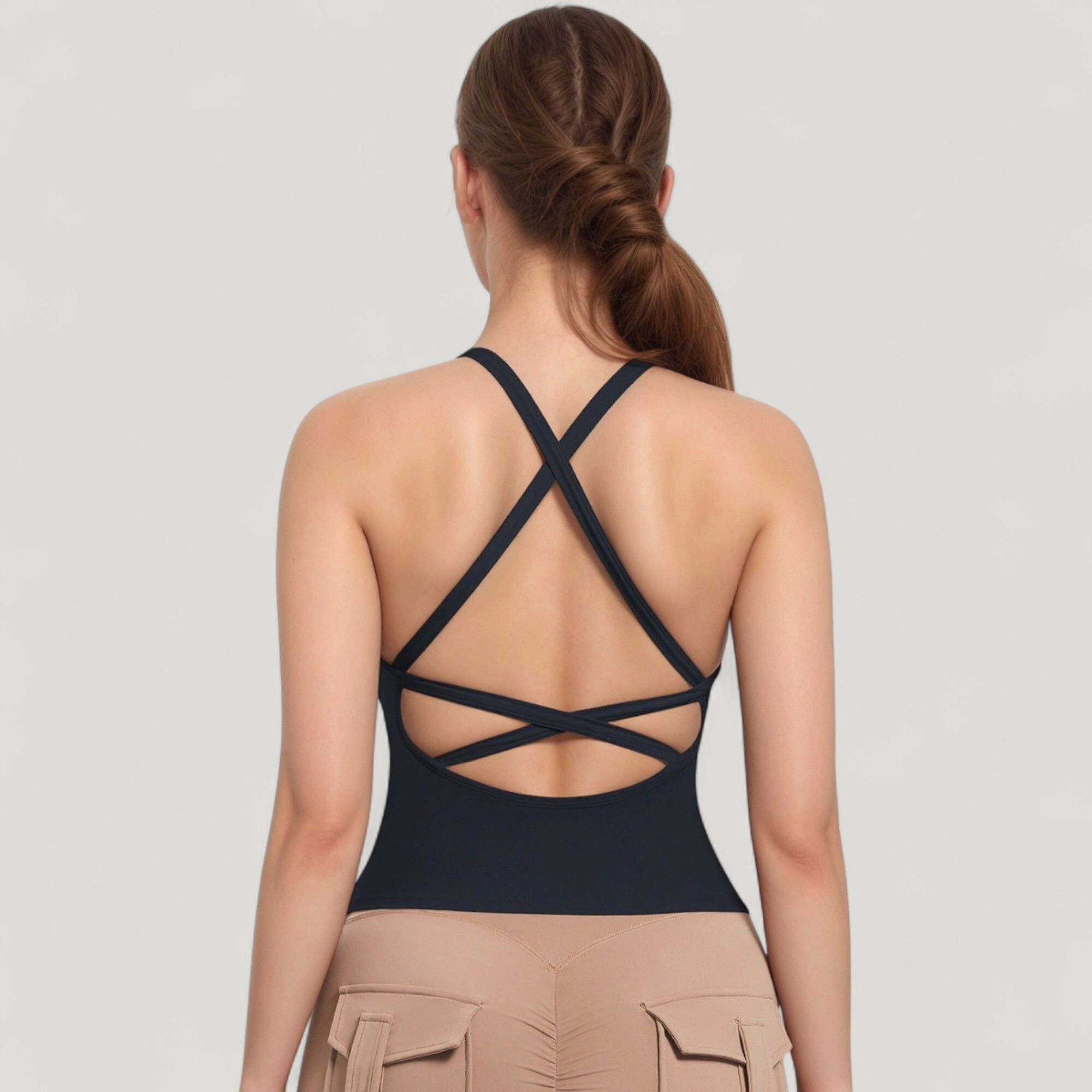 Anna-Kaci Women's Strappy Crisscross Back Athletic Tank Top with Built-In Shelf Bra