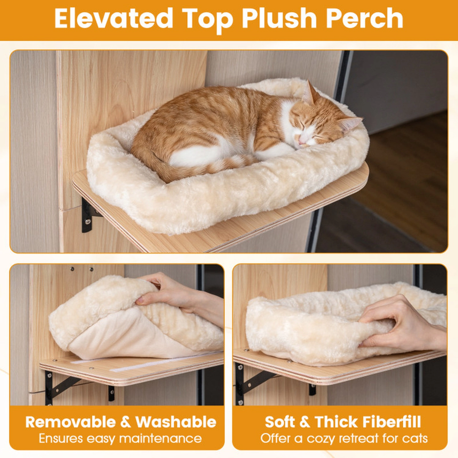 SUGIFT 5-Level Adjustable Door Hanging Cat Climber with Plush Bed 11-lb Capacity Beige + Natural/Gray + Natural