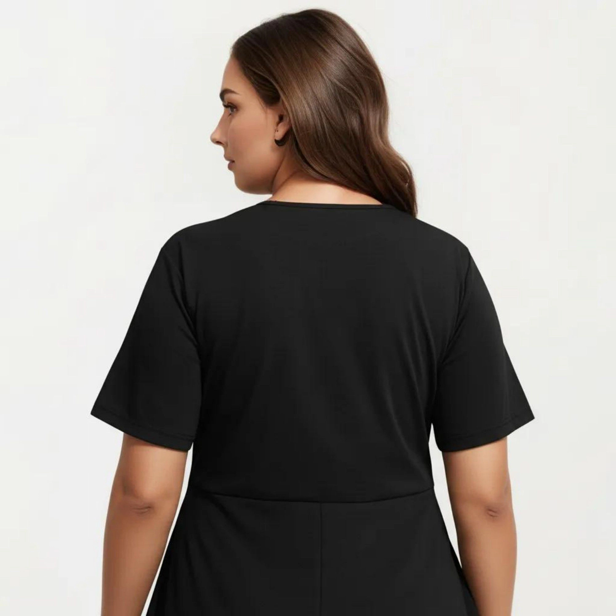Anna-Kaci Women's Short Sleeve Laser Cut Detail Round Neck A Line Fit Flare Casual Midi Dress