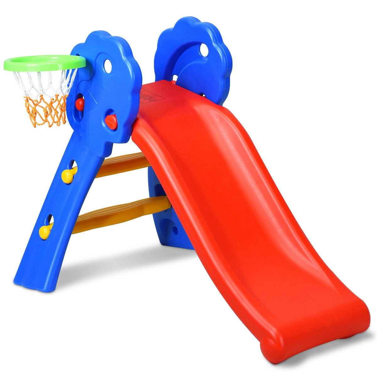 SUGIFT 110-lb Capacity 2-Step Folding Kids Plastic Slide with Basketball Hoop and Non-Slip Ladder