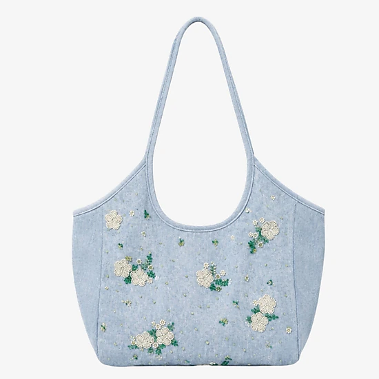 Alilang Women's Embroidered Denim Tote Bag for Women, Casual Everyday Carry