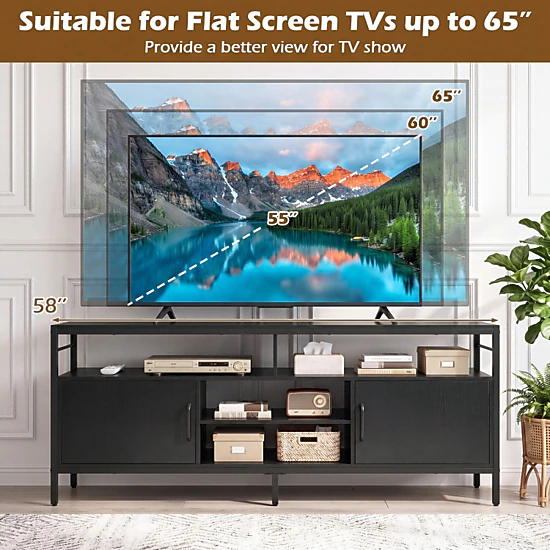 Hivvago 58 Inch Industrial Tv Stand With Cabinets And Adjustable Shelf For Tvs Up To 65 Inch