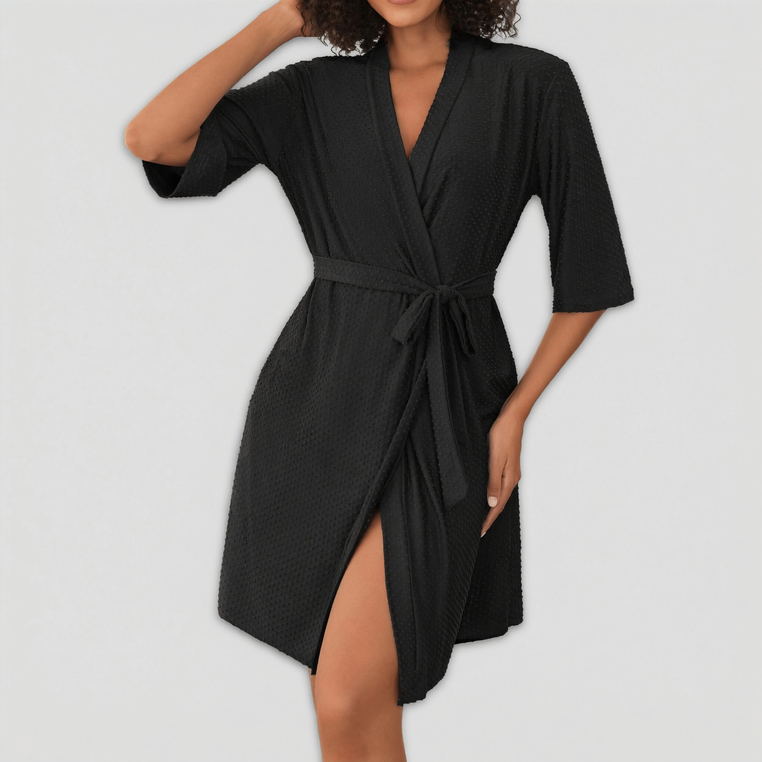 Ekouaer Women Kimono Robes Short Knit Bathrobe Soft Sleepwear Knee Length Casual Ladies